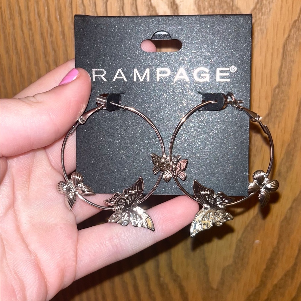 Rampage Butterfly Silver Hoop Earrings Never Worn Brand New In Package
